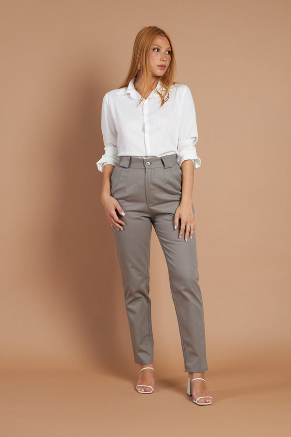 Calça Alfaiataria Algodão Cinza Claro