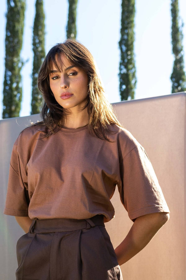 Camiseta Oversized Algodão Marrom