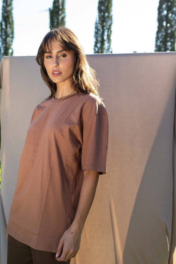 Camiseta Oversized Algodão Marrom