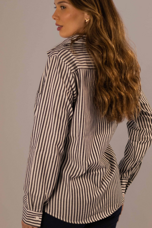 Camisa Algodão Listrada Preta