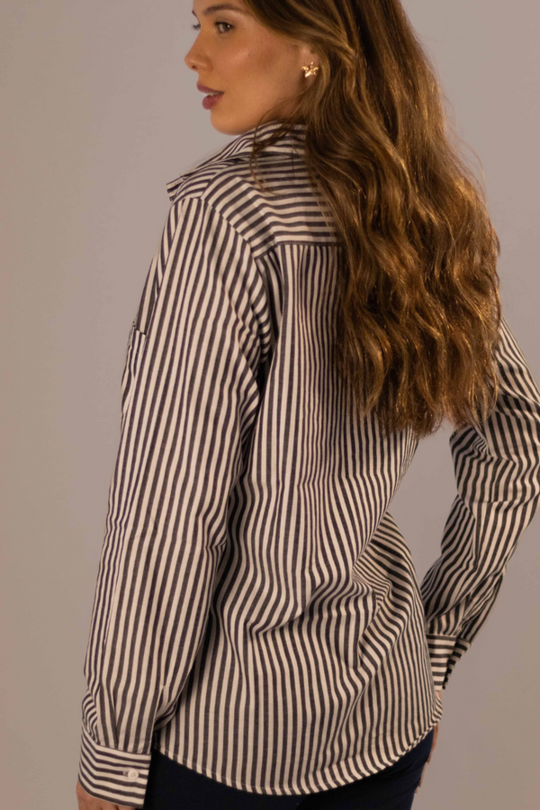 Camisa Algodão Listrada Preta