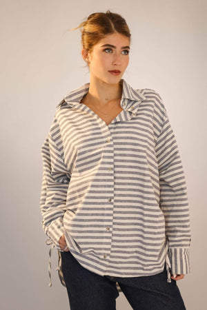 Camisa Oversized Listrada Azul