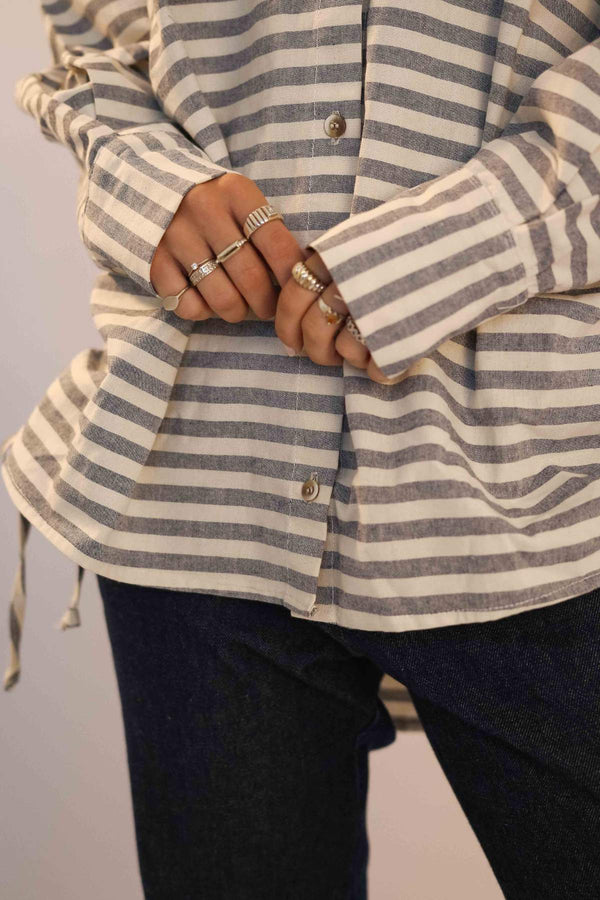 Camisa Oversized Listrada Azul