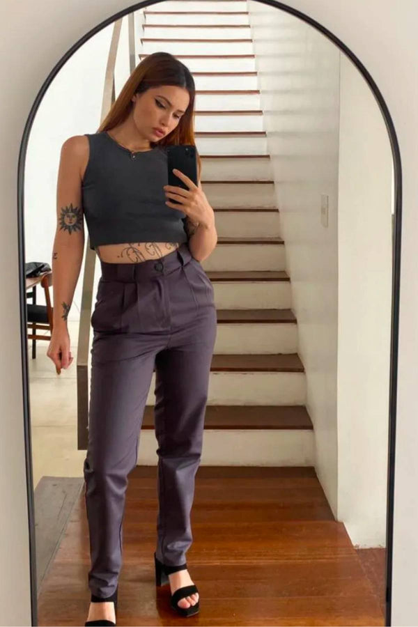 Calça Alfaiataria Algodão Cinza Chumbo