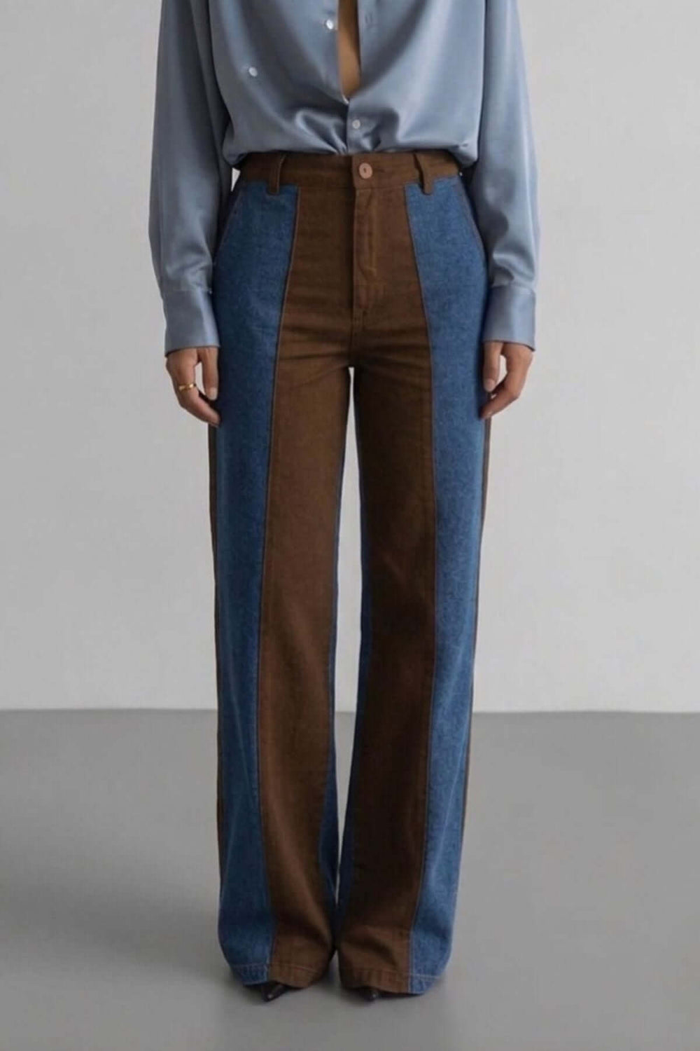 Calça Bicolor Jeans com Marrom