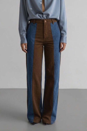 Calça Bicolor Jeans com Marrom
