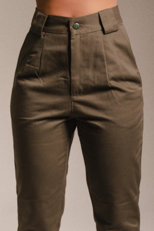 Calça Alfaiataria Algodão Verde Musgo