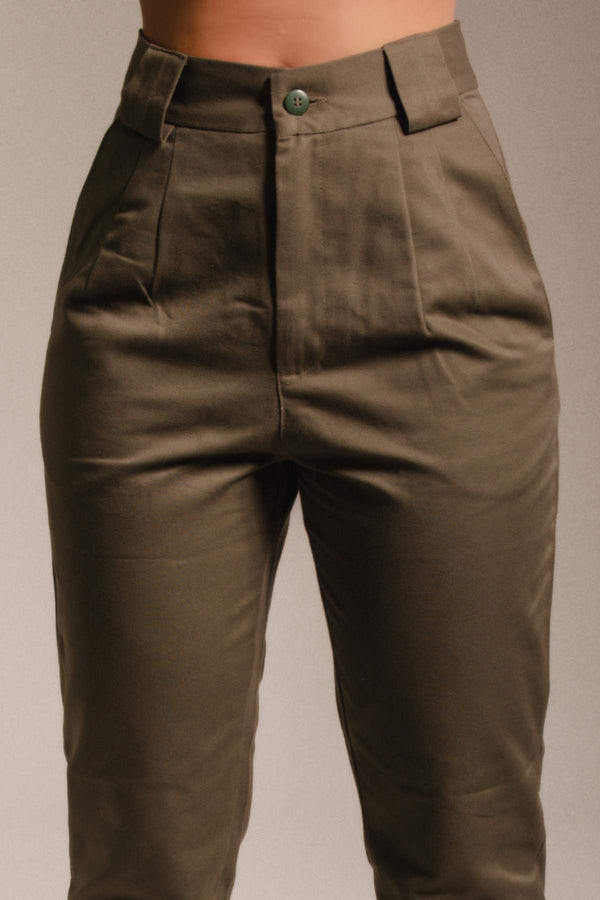 Calça Alfaiataria Algodão Verde Musgo