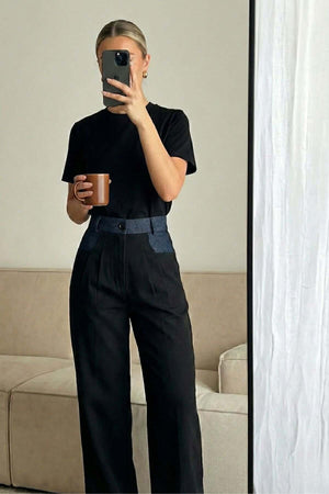 Calça Alfaiataria Reta Preta e Jeans