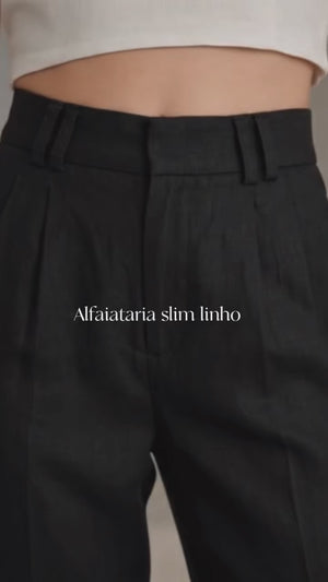 Calça Alfaiataria Slim Linho Preta