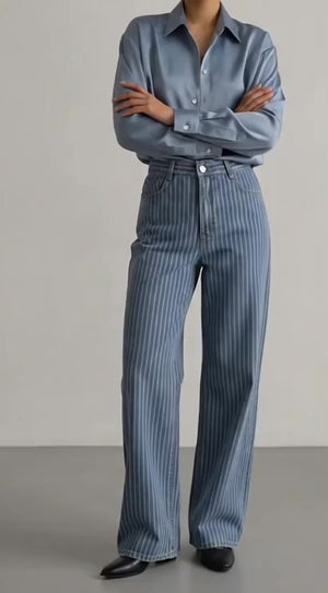 Calça Jeans Listrada Algodão